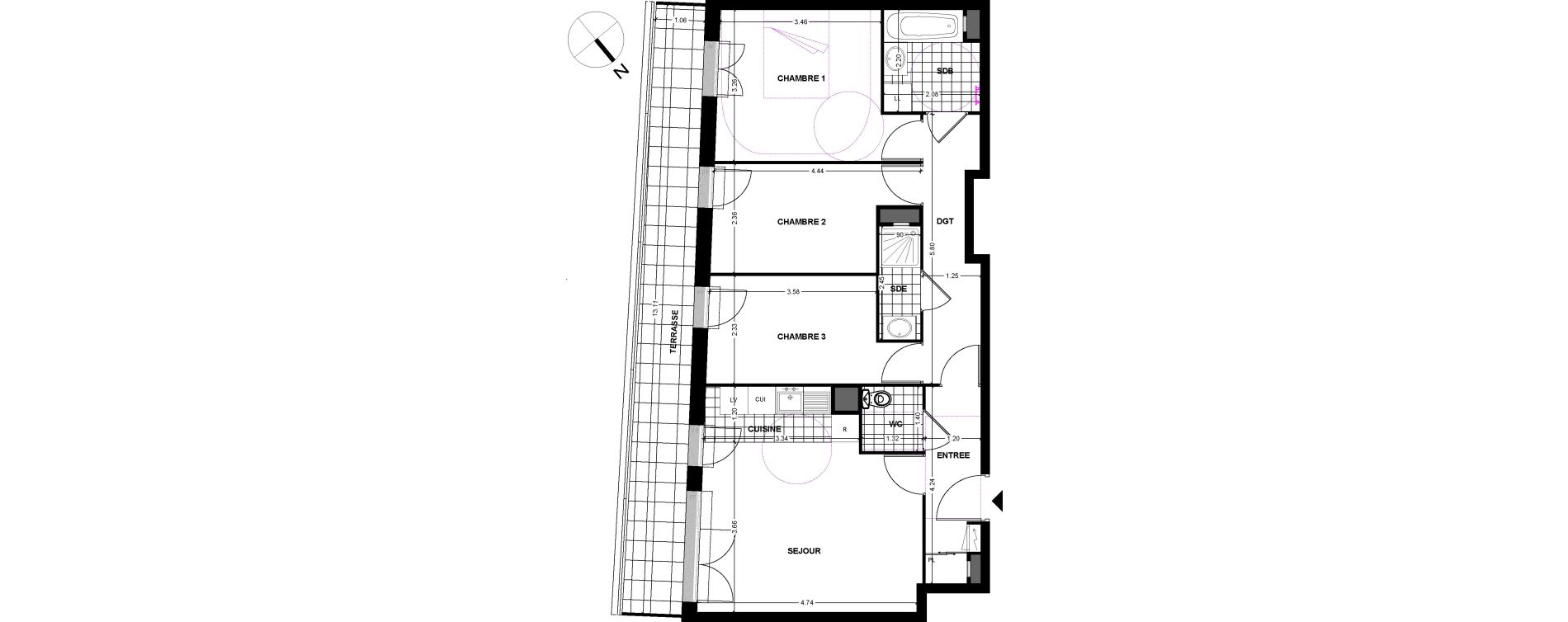 Appartement T4 de 71,19 m2 &agrave; Chilly-Mazarin Centre