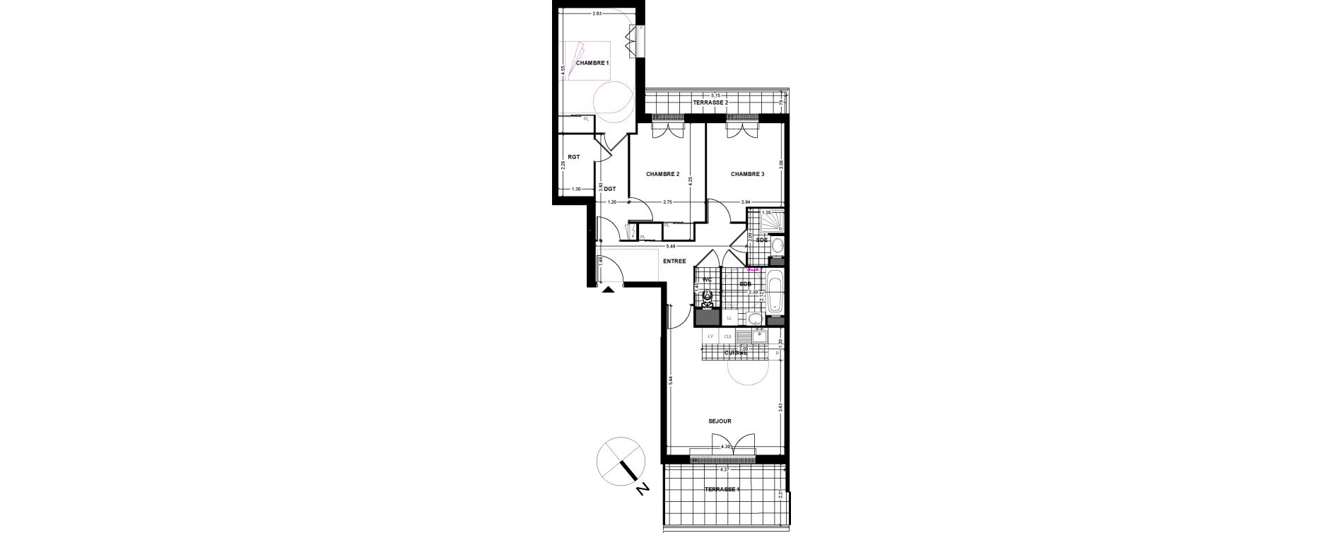 Appartement T4 de 79,11 m2 &agrave; Chilly-Mazarin Centre