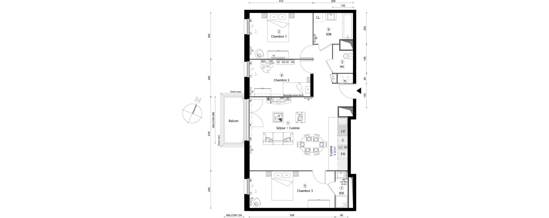Appartement T4 de 80,80 m2 &agrave; Corbeil-Essonnes Centre