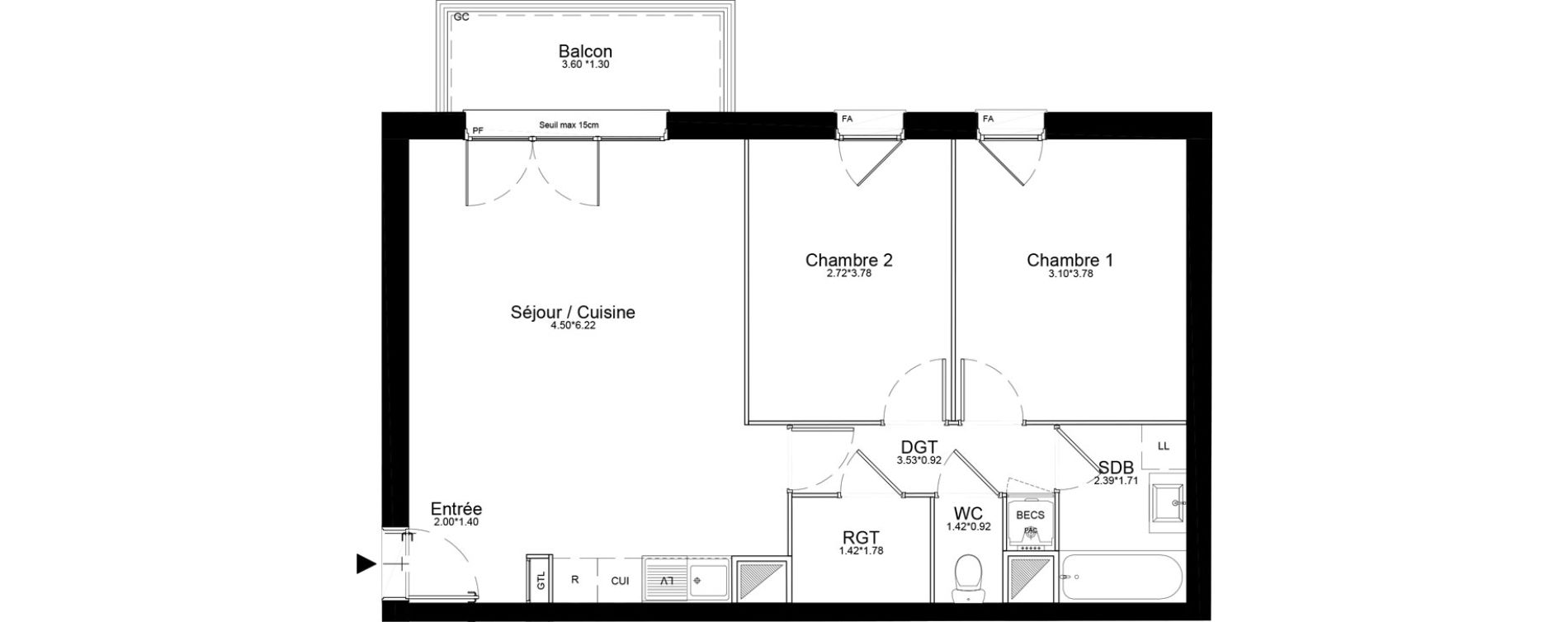 Appartement T3 de 62,41 m2 &agrave; Courcouronnes Centre