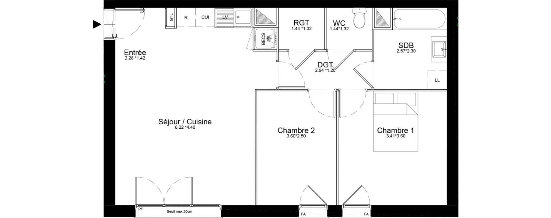 Appartement T3 de 62,52 m2 &agrave; Courcouronnes Centre