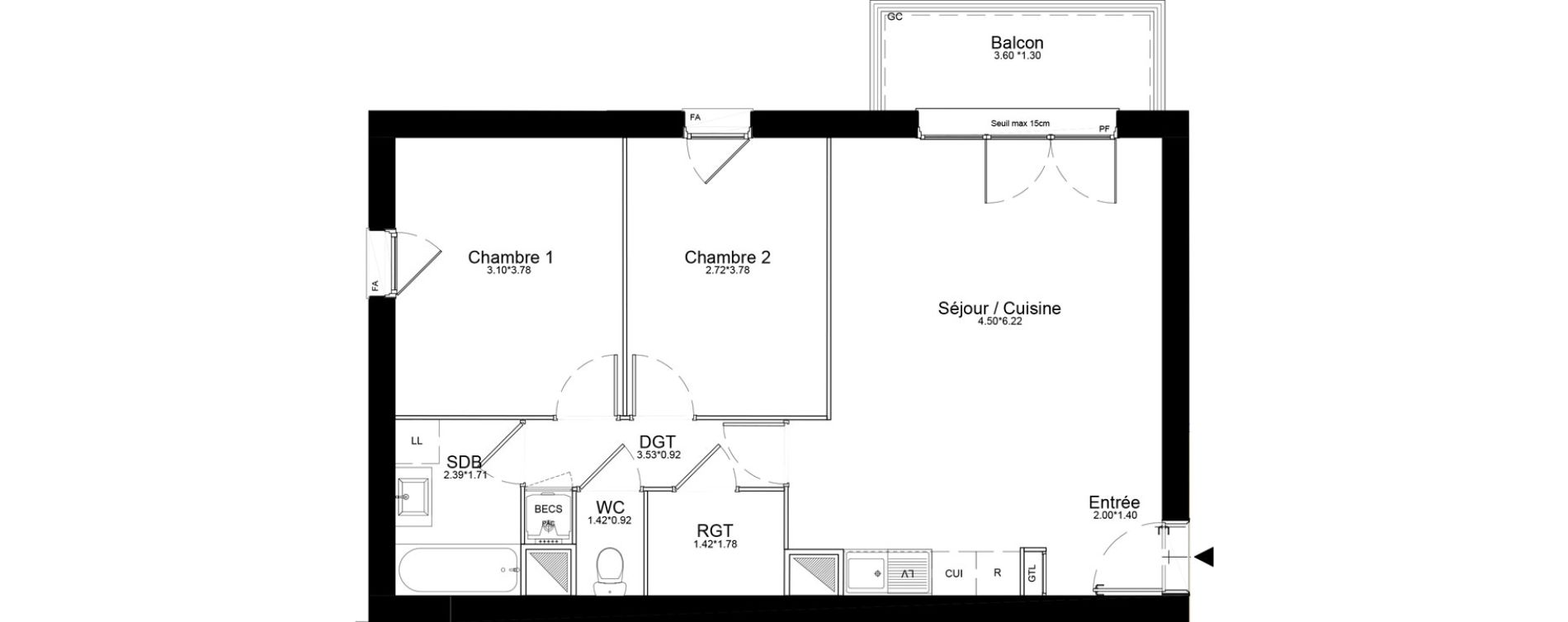 Appartement T3 de 62,41 m2 &agrave; Courcouronnes Centre