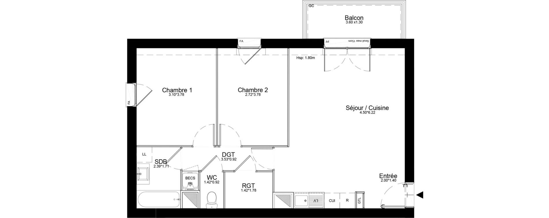 Appartement T3 de 60,47 m2 &agrave; Courcouronnes Centre