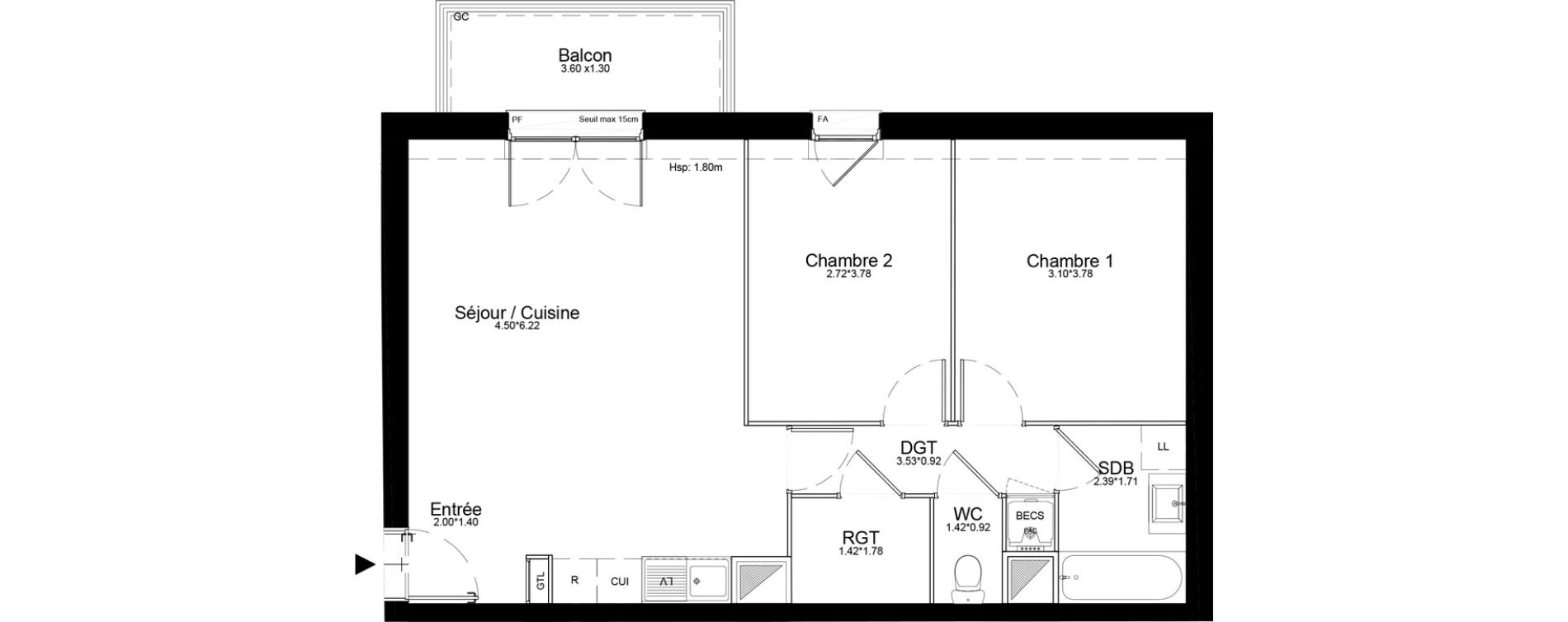 Appartement T3 de 60,47 m2 &agrave; Courcouronnes Centre
