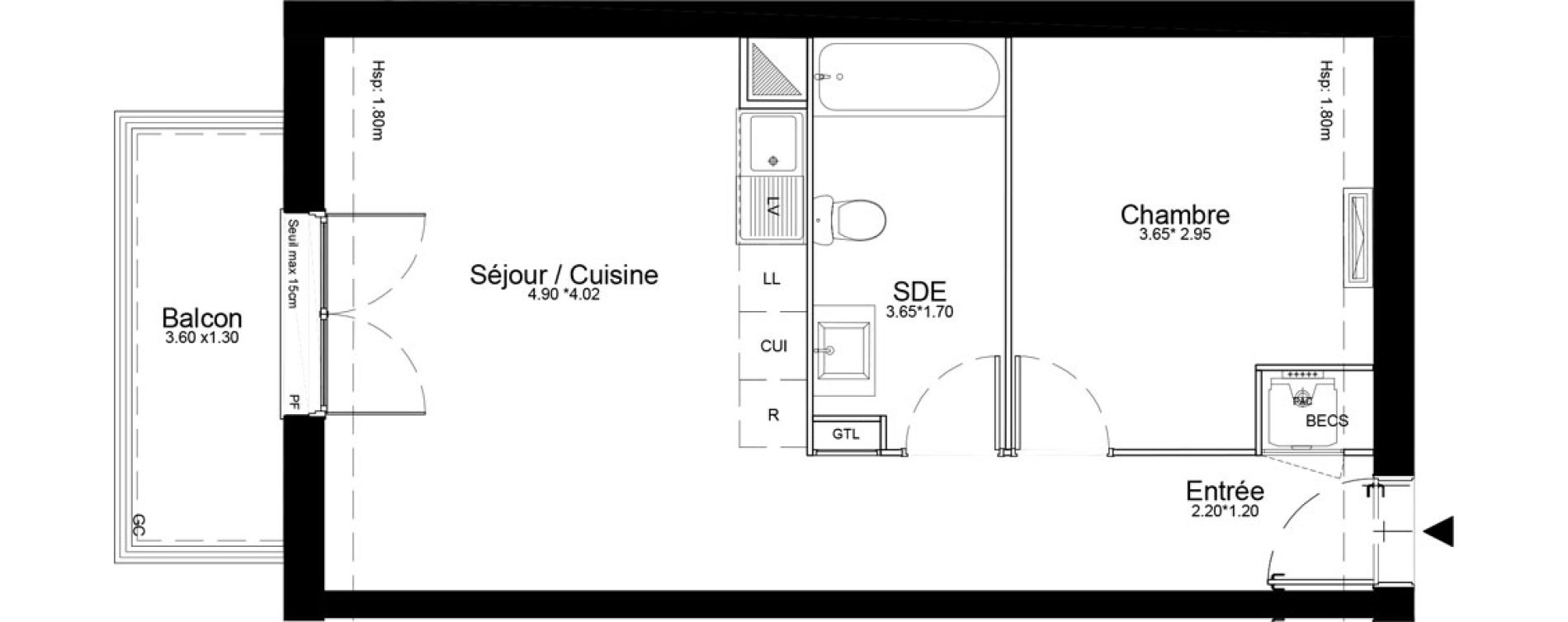 Appartement T2 de 42,61 m2 &agrave; Courcouronnes Centre