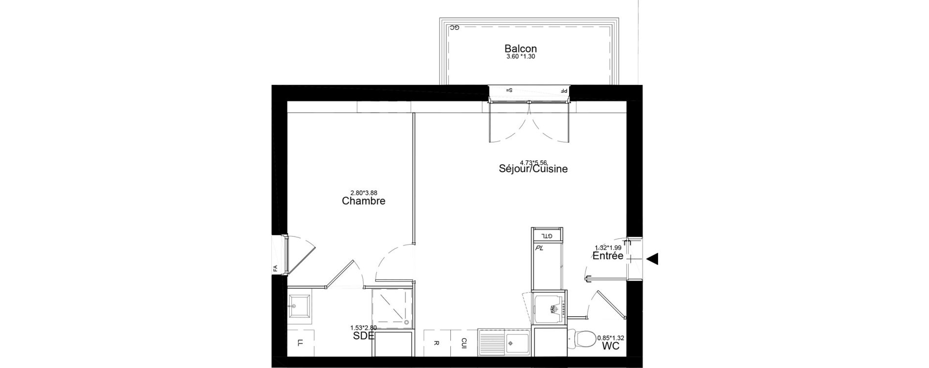 Appartement T2 de 40,20 m2 &agrave; Courcouronnes Centre