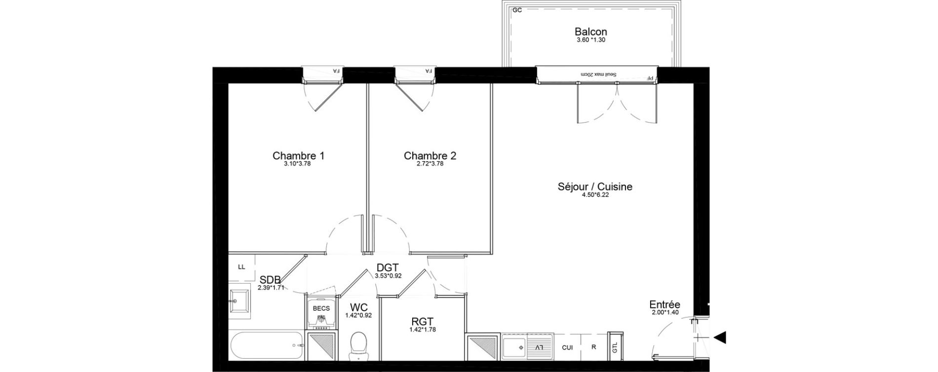 Appartement T3 de 62,41 m2 &agrave; Courcouronnes Centre