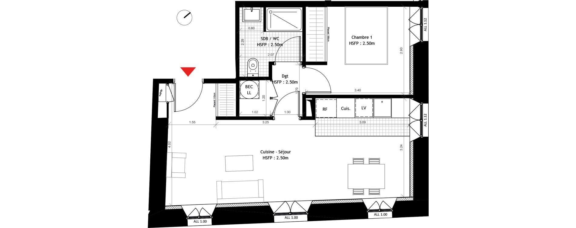 Appartement T2 de 42,90 m2 &agrave; Dourdan Centre ville