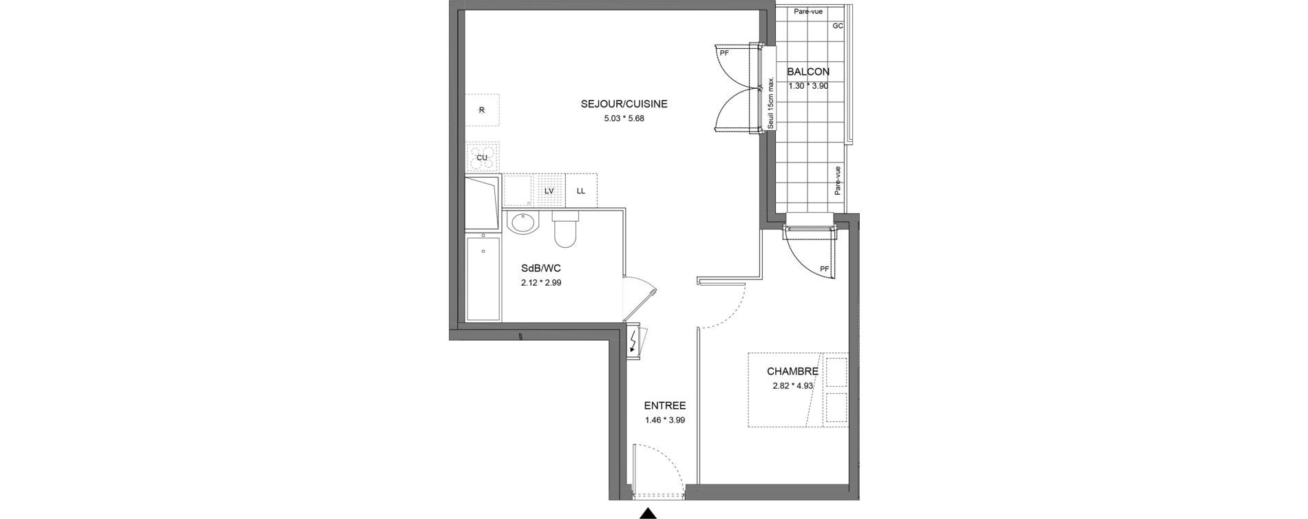 Appartement T2 de 47,27 m2 &agrave; Dourdan Le parterre