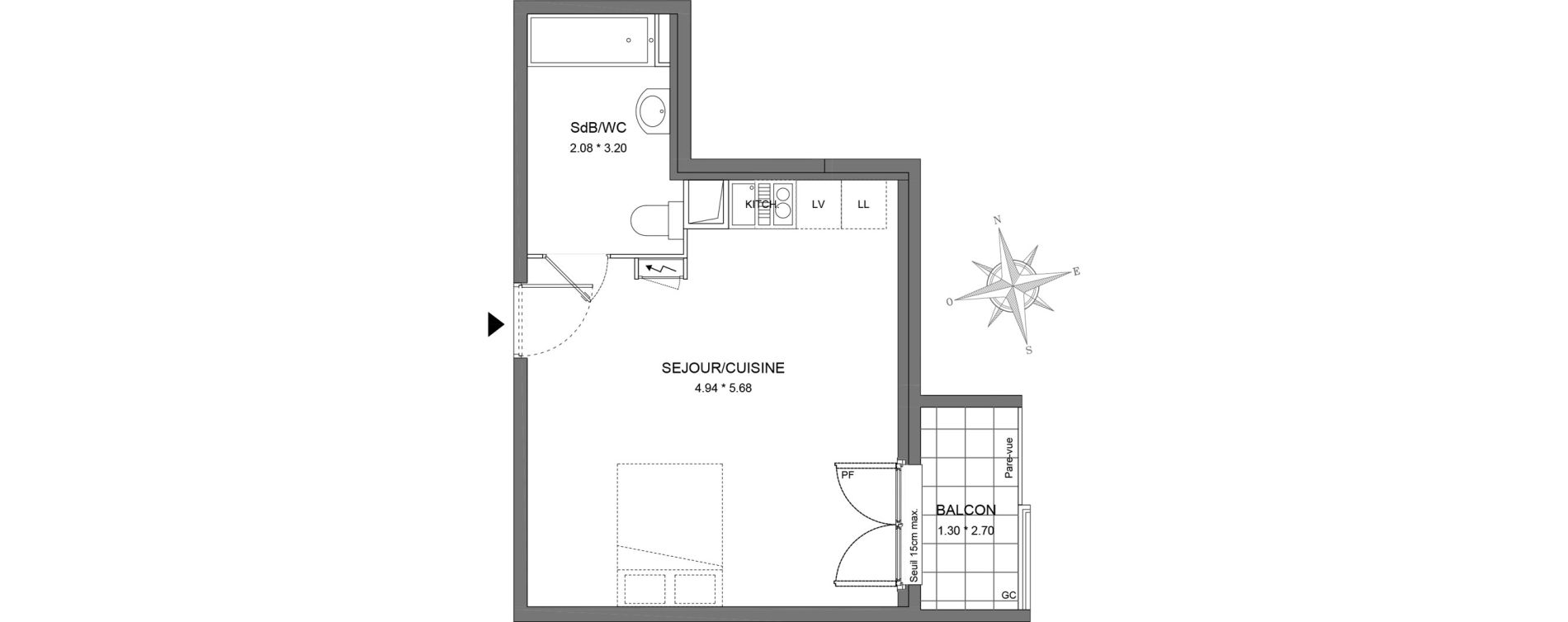 Appartement T1 de 31,52 m2 &agrave; Dourdan Le parterre