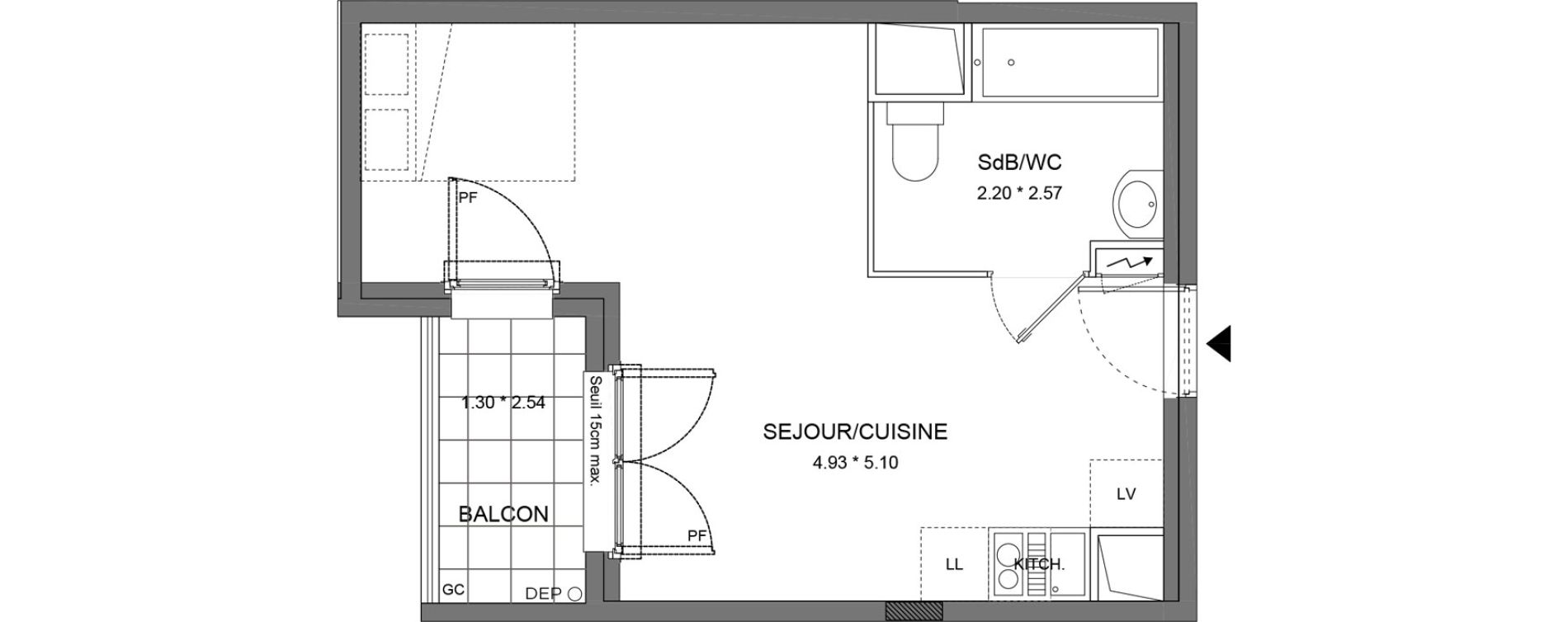 Appartement T1 de 28,41 m2 &agrave; Dourdan Le parterre