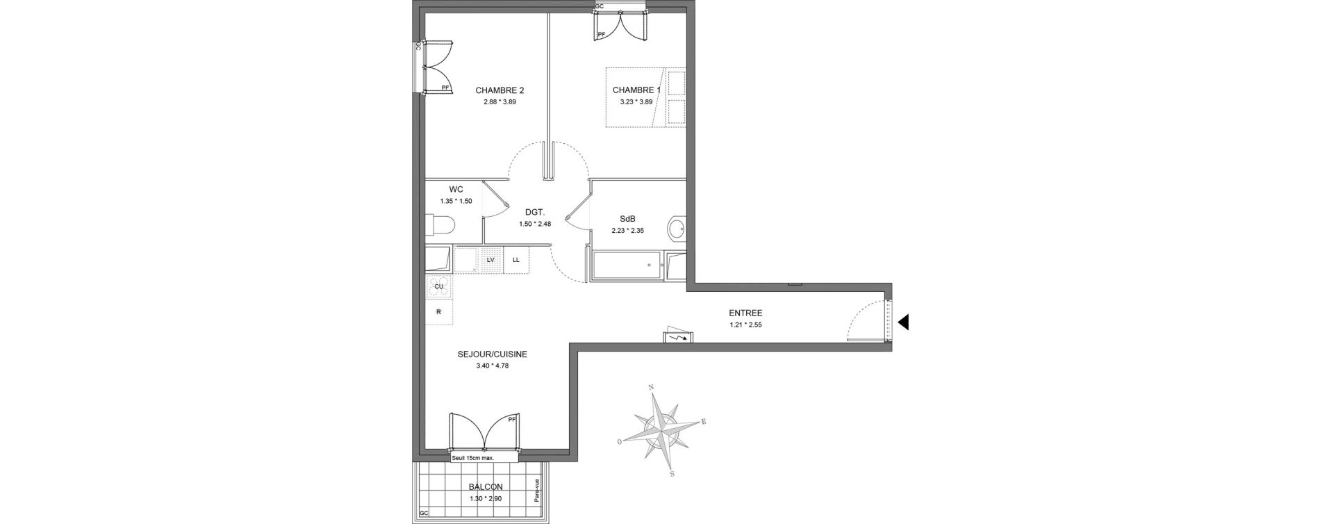 Appartement T3 de 60,25 m2 &agrave; Dourdan Le parterre