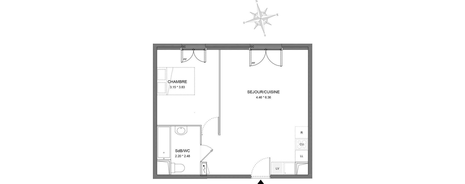 Appartement T2 de 47,08 m2 &agrave; Dourdan Le parterre