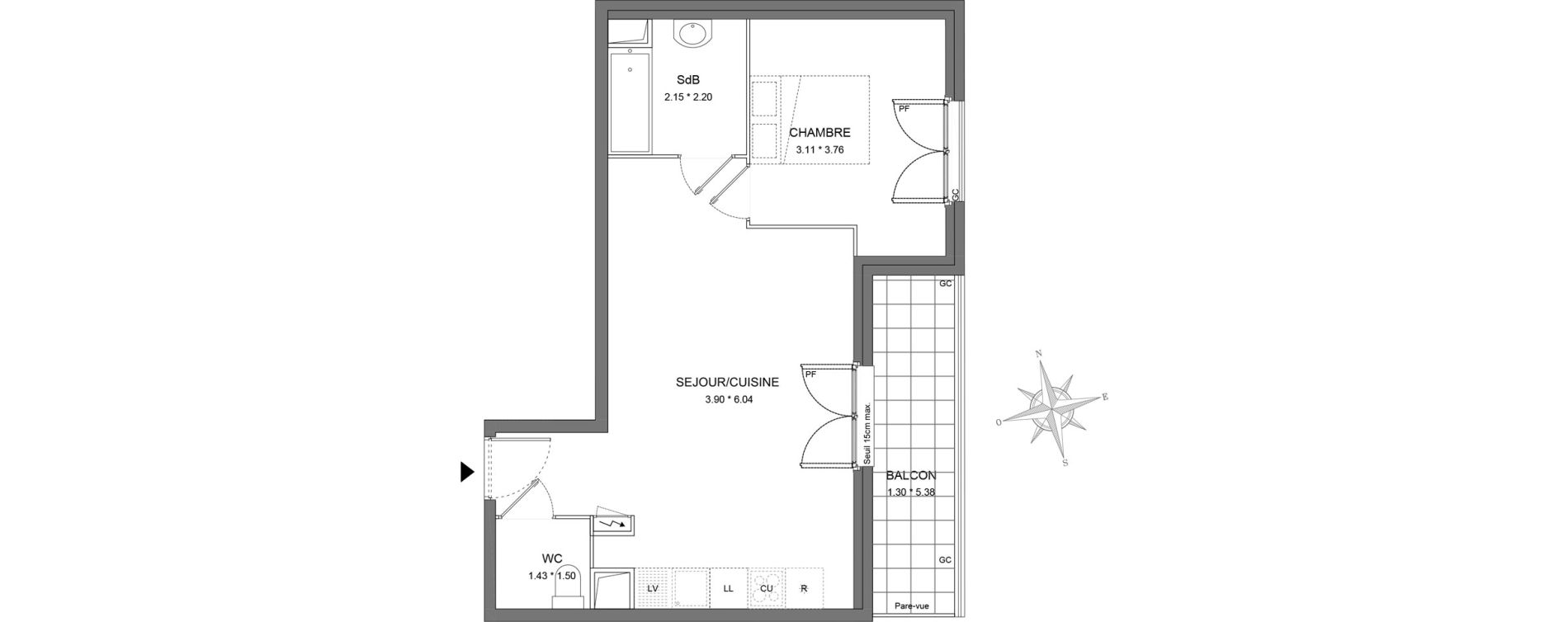 Appartement T2 de 45,52 m2 &agrave; Dourdan Le parterre