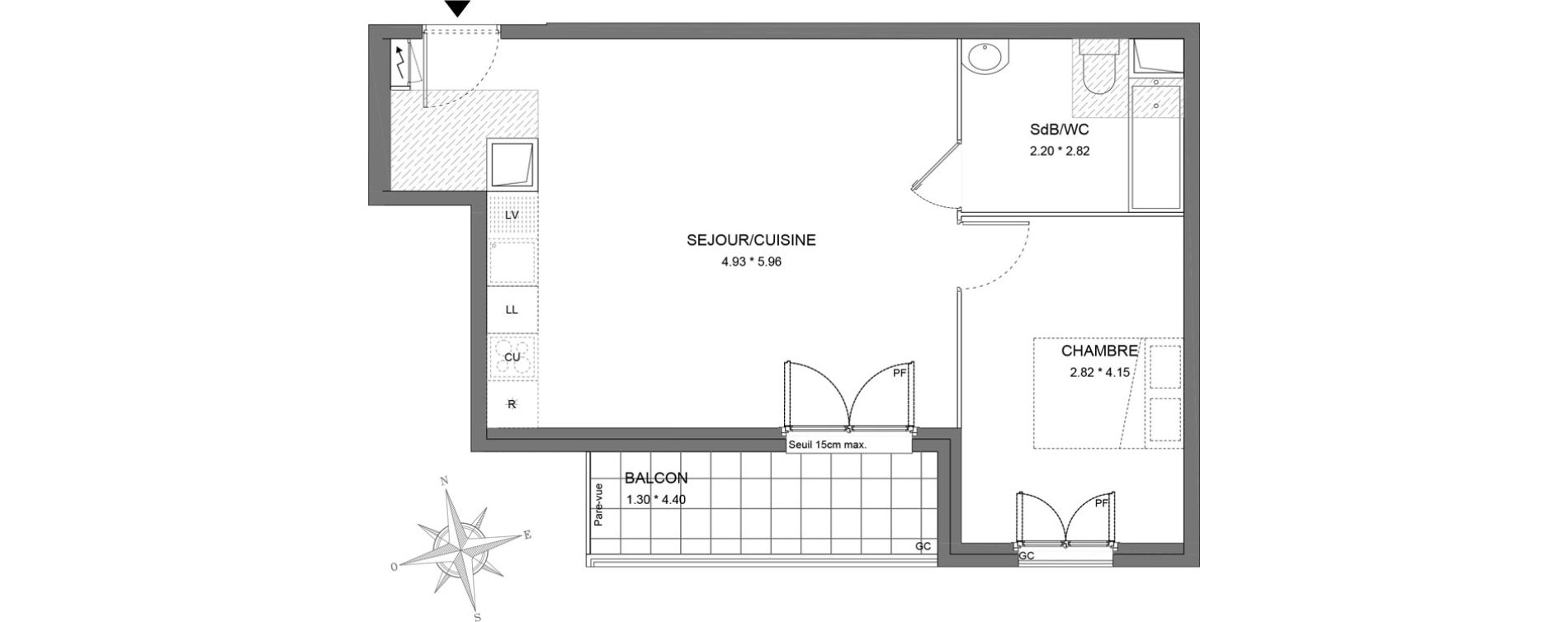 Appartement T2 de 48,73 m2 &agrave; Dourdan Le parterre