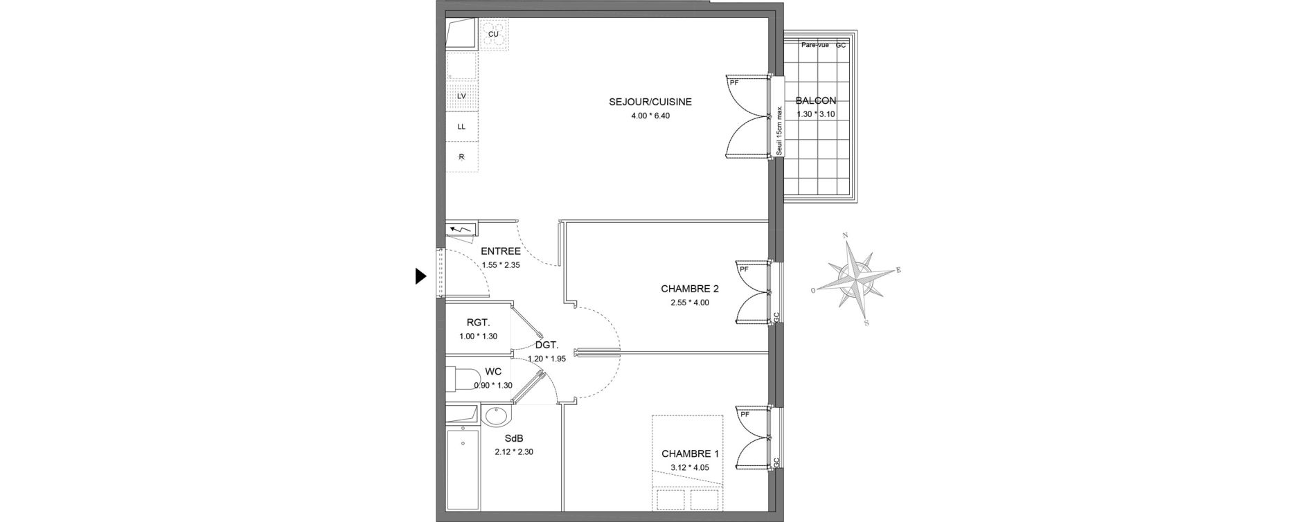 Appartement T3 de 60,36 m2 &agrave; Dourdan Le parterre