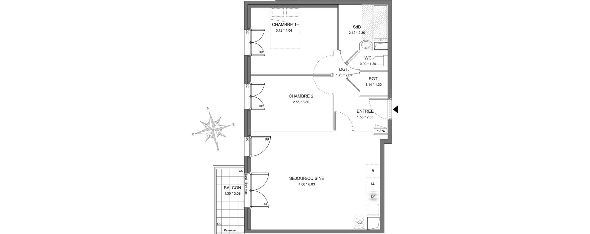 Appartement T3 de 62,93 m2 &agrave; Dourdan Le parterre