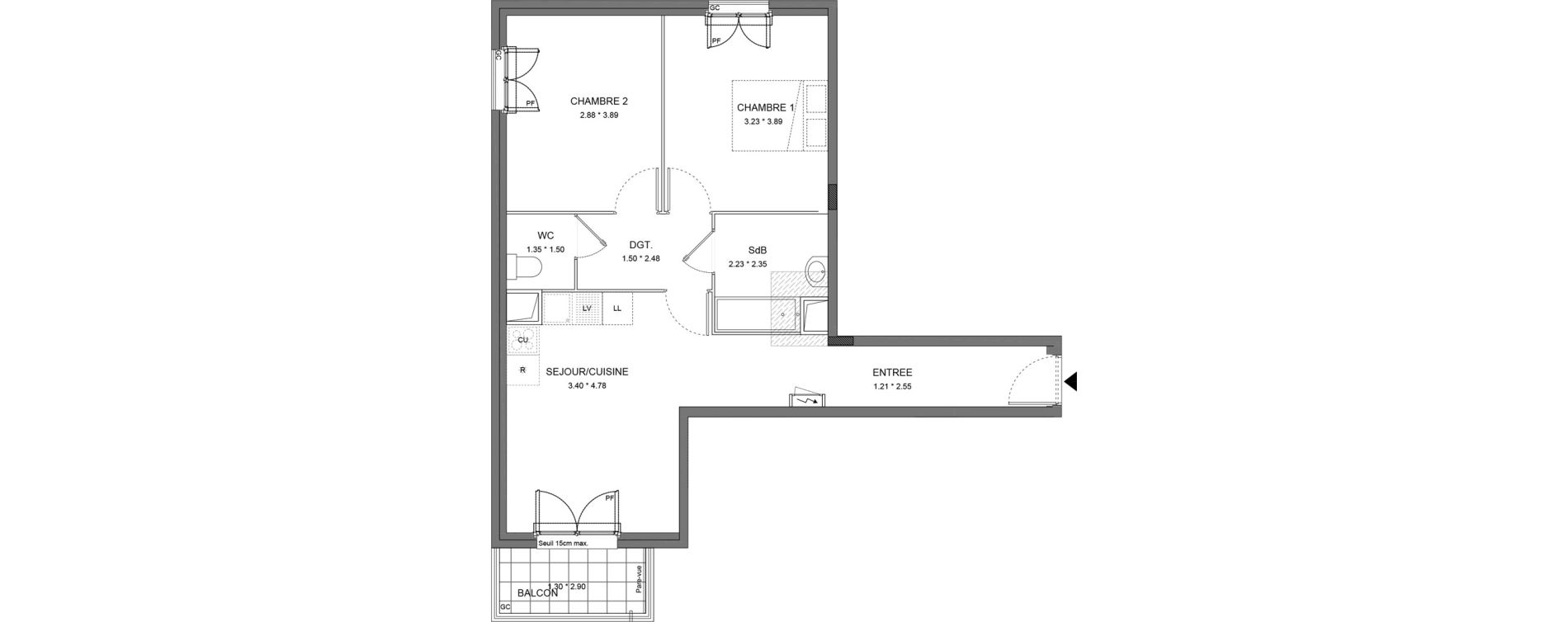 Appartement T3 de 61,52 m2 &agrave; Dourdan Le parterre