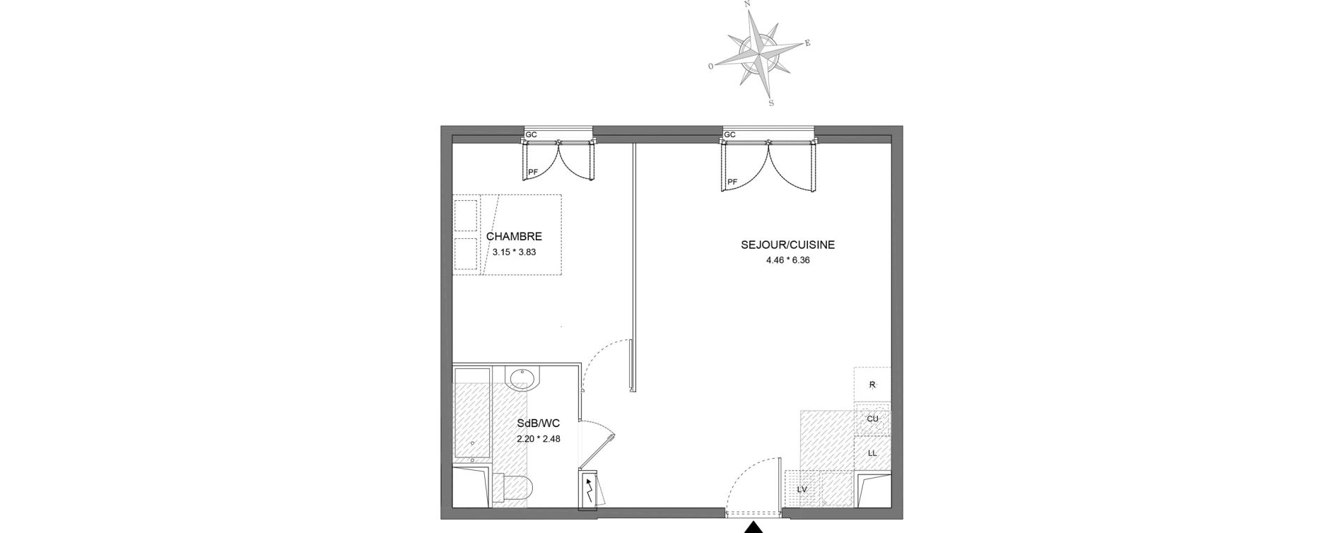 Appartement T2 de 47,07 m2 &agrave; Dourdan Le parterre