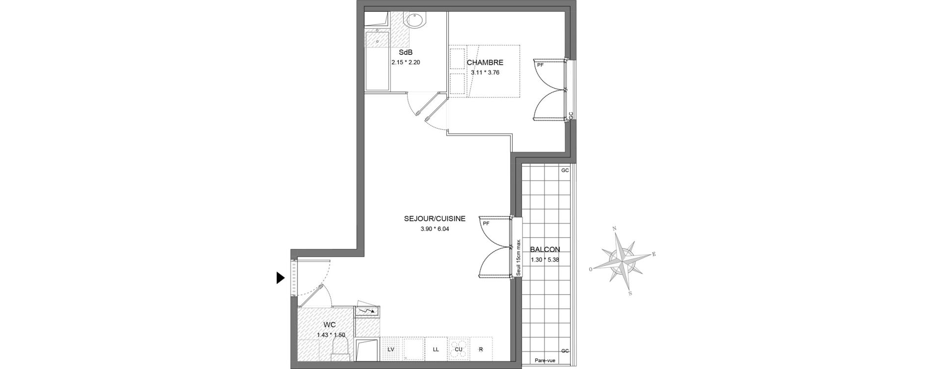 Appartement T2 de 45,53 m2 &agrave; Dourdan Le parterre