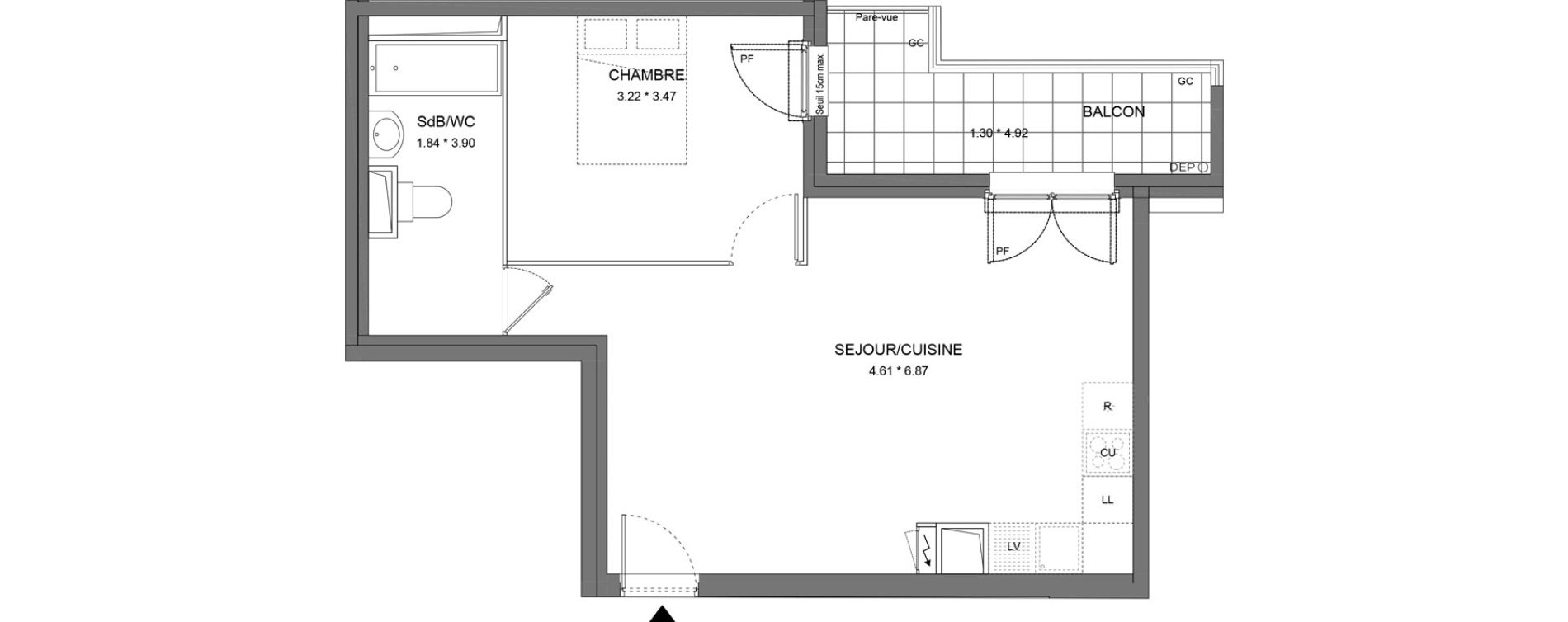 Appartement T2 de 48,89 m2 &agrave; Dourdan Le parterre