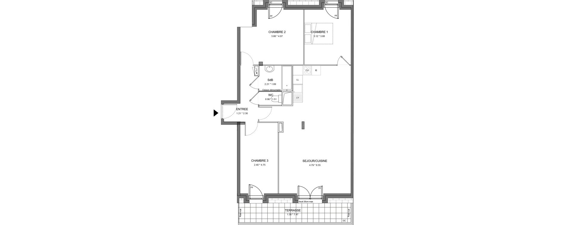 Appartement T4 de 89,71 m2 &agrave; Dourdan Le parterre