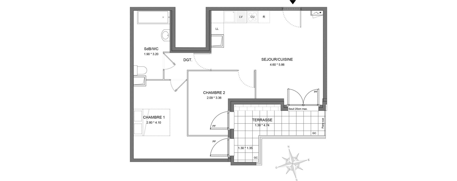 Appartement T3 de 55,29 m2 &agrave; Dourdan Le parterre