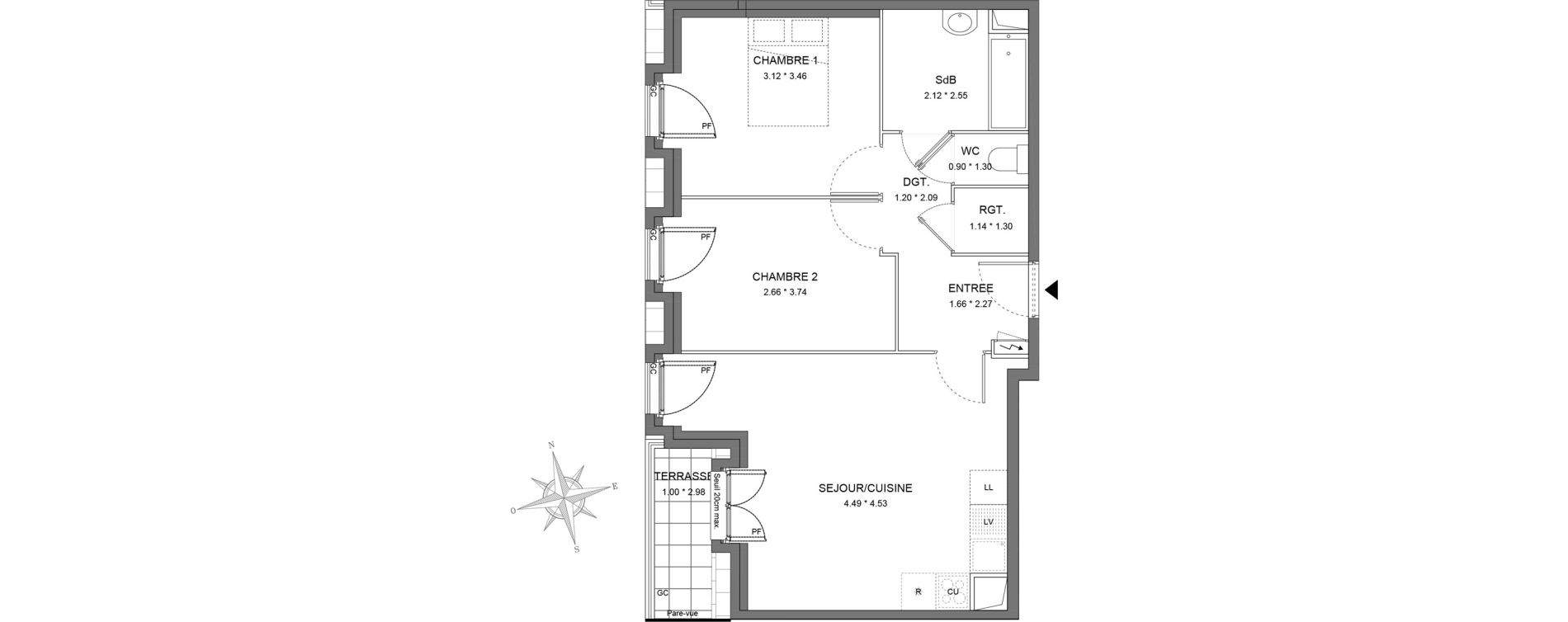 Appartement T3 de 57,67 m2 &agrave; Dourdan Le parterre