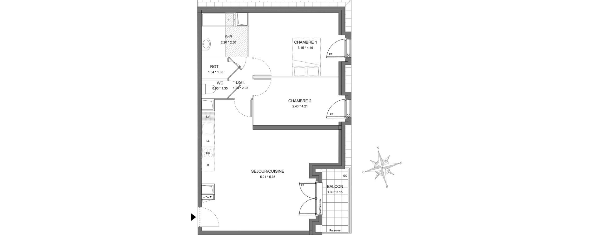 Appartement T3 de 67,35 m2 &agrave; Dourdan Le parterre
