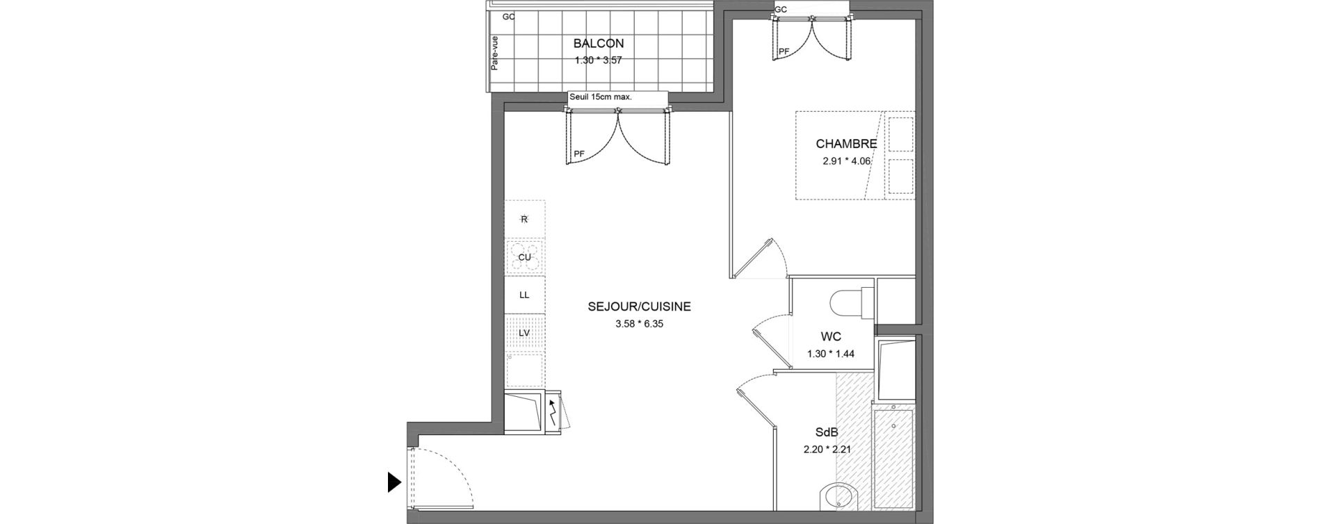 Appartement T2 de 44,86 m2 &agrave; Dourdan Le parterre