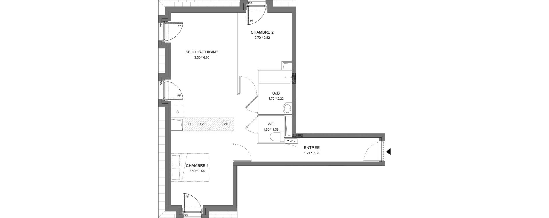Appartement T3 de 54,75 m2 &agrave; Dourdan Le parterre