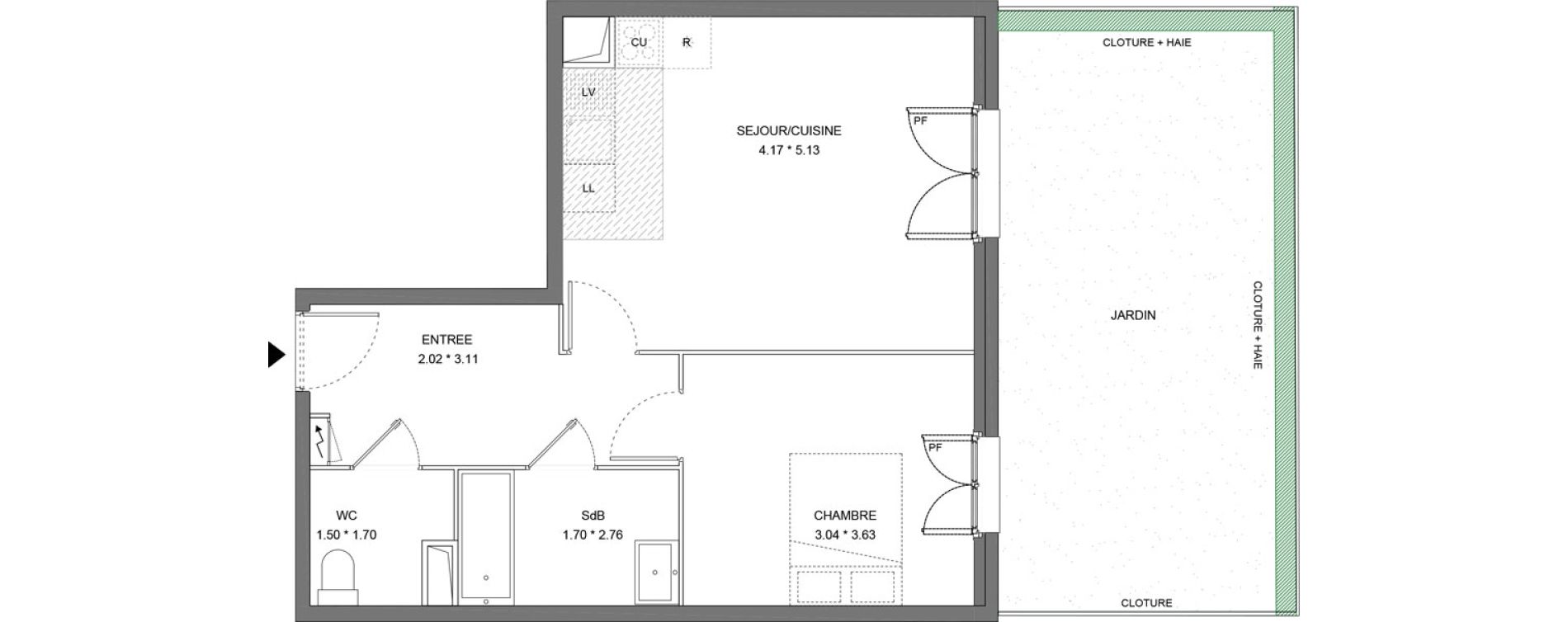 Appartement T2 de 48,03 m2 &agrave; Dourdan Le parterre
