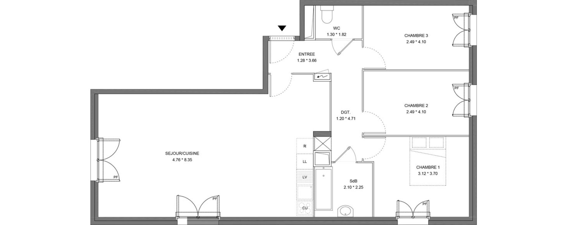 Appartement T4 de 90,98 m2 &agrave; Dourdan Le parterre