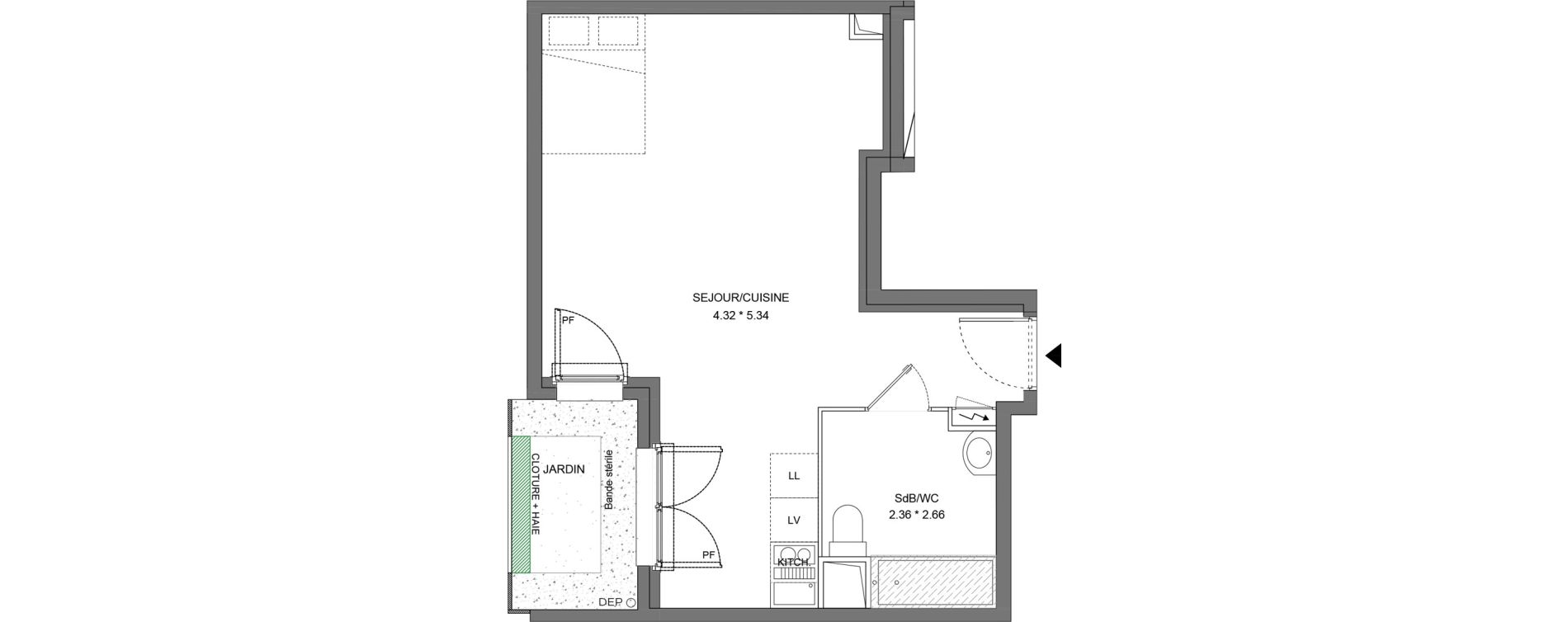 Appartement T1 de 37,20 m2 &agrave; Dourdan Le parterre