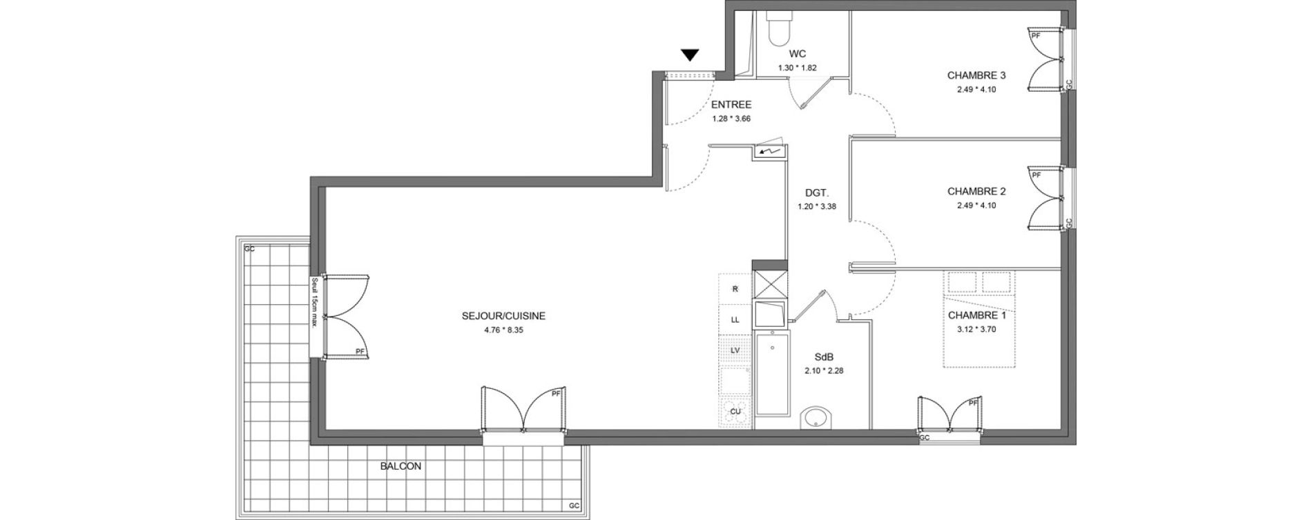Appartement T4 de 90,85 m2 &agrave; Dourdan Le parterre