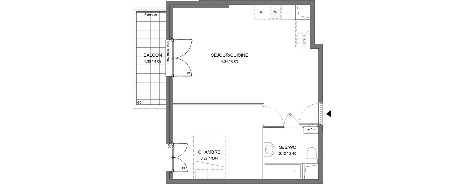 Appartement T2 de 46,36 m2 &agrave; Dourdan Le parterre