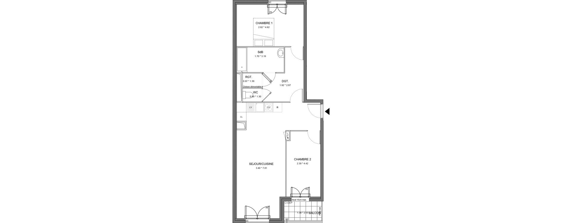 Appartement T3 de 67,29 m2 &agrave; Dourdan Le parterre