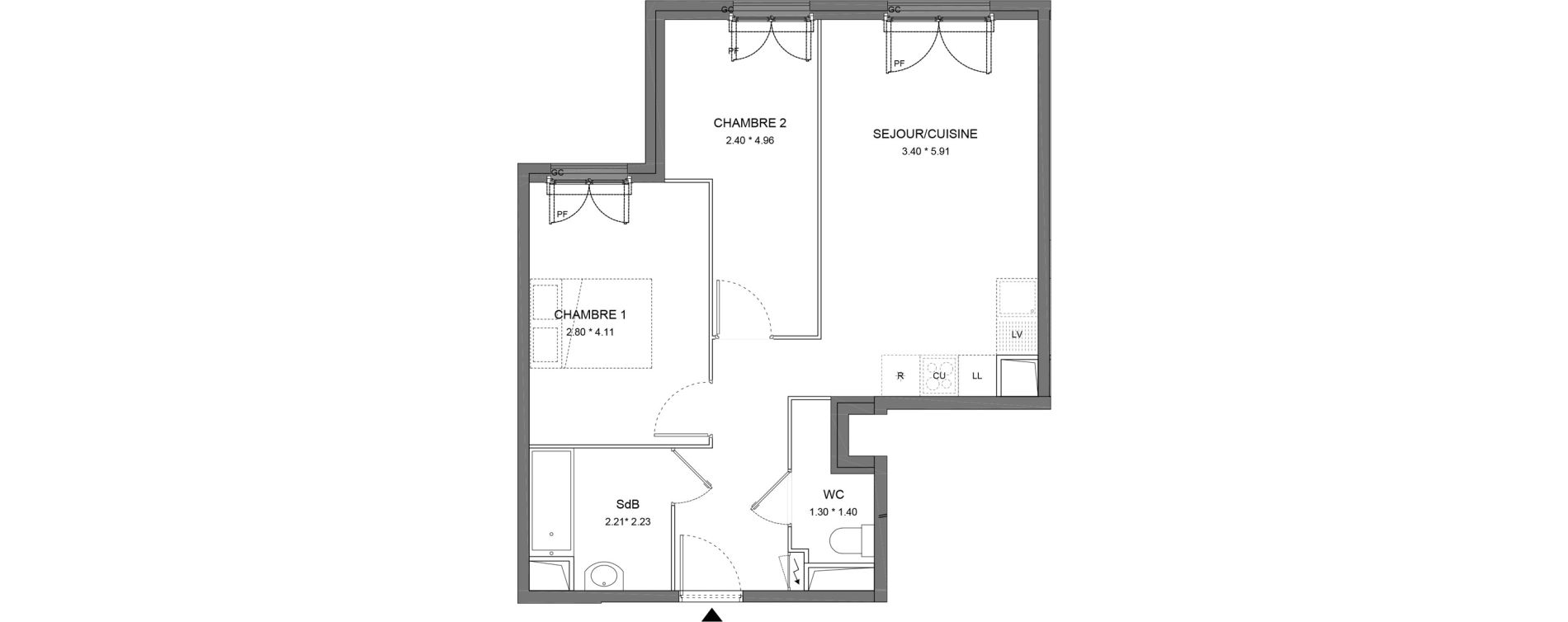 Appartement T3 de 54,85 m2 &agrave; Dourdan Le parterre