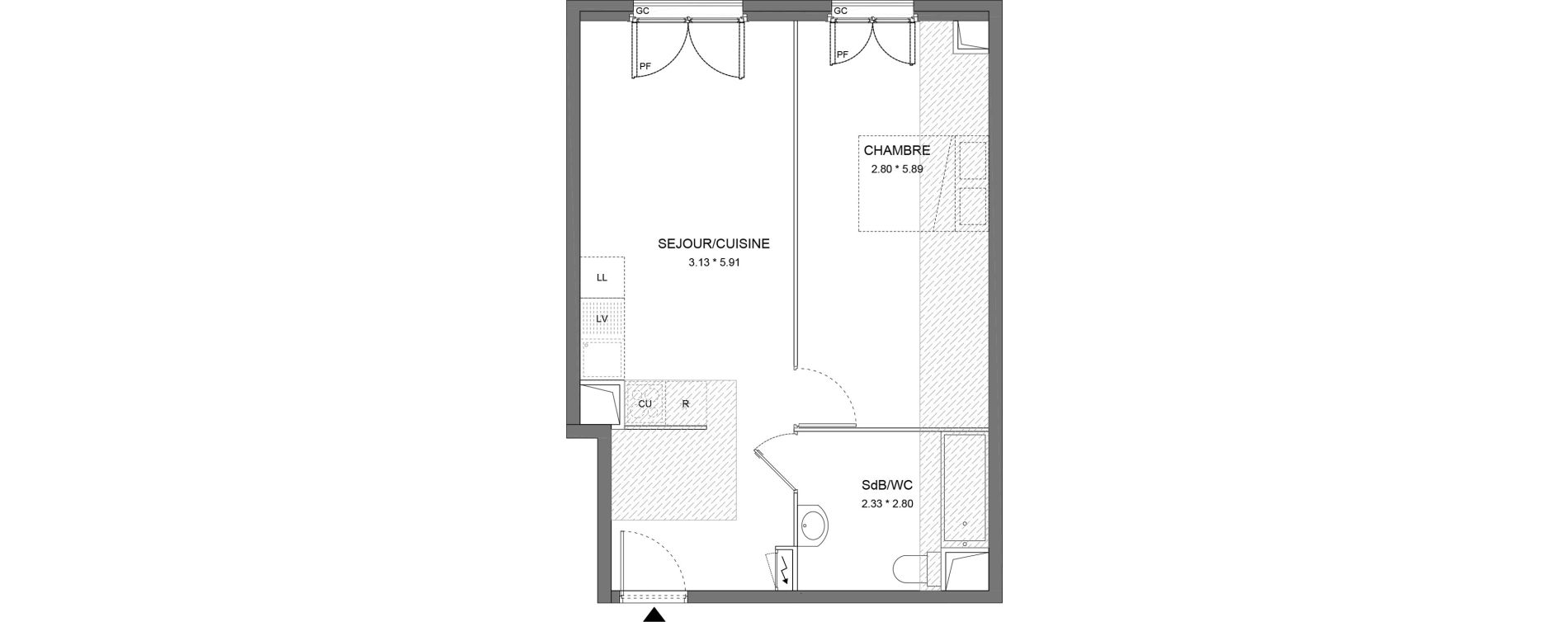 Appartement T2 de 47,07 m2 &agrave; Dourdan Le parterre