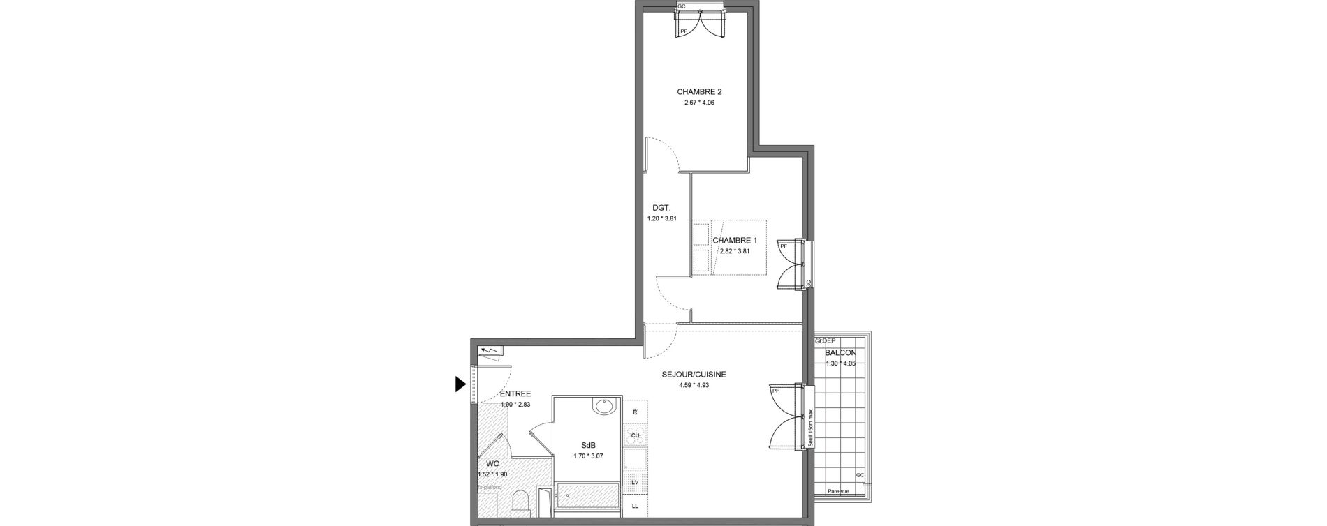 Appartement T3 de 64,41 m2 &agrave; Dourdan Le parterre