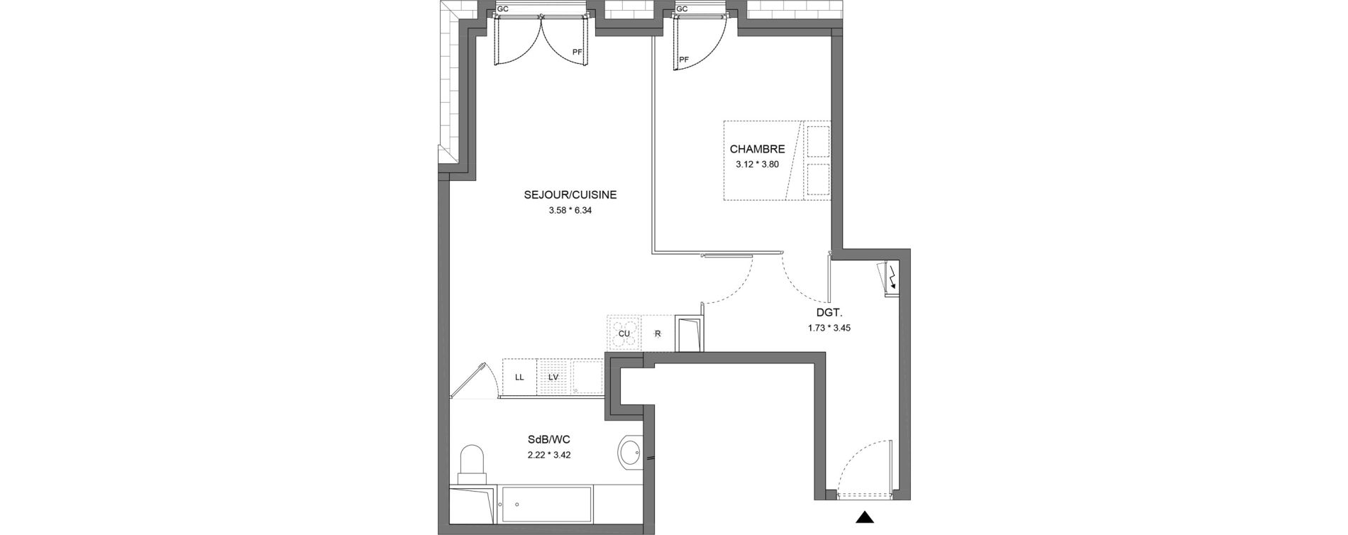 Appartement T2 de 50,55 m2 &agrave; Dourdan Le parterre