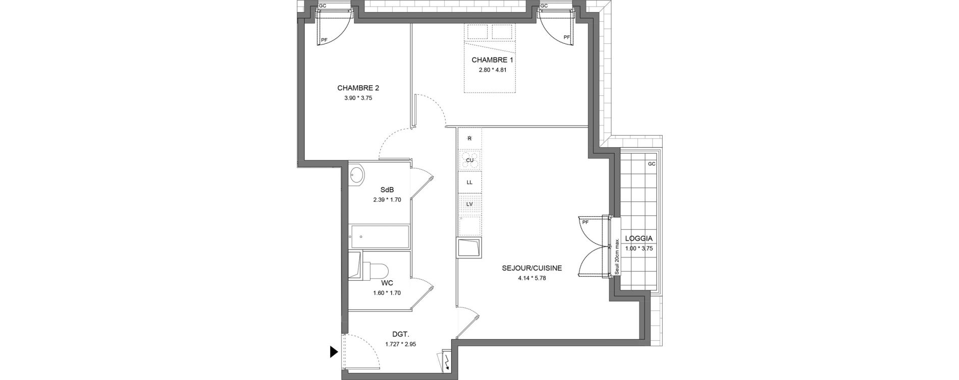 Appartement T3 de 66,30 m2 &agrave; Dourdan Le parterre