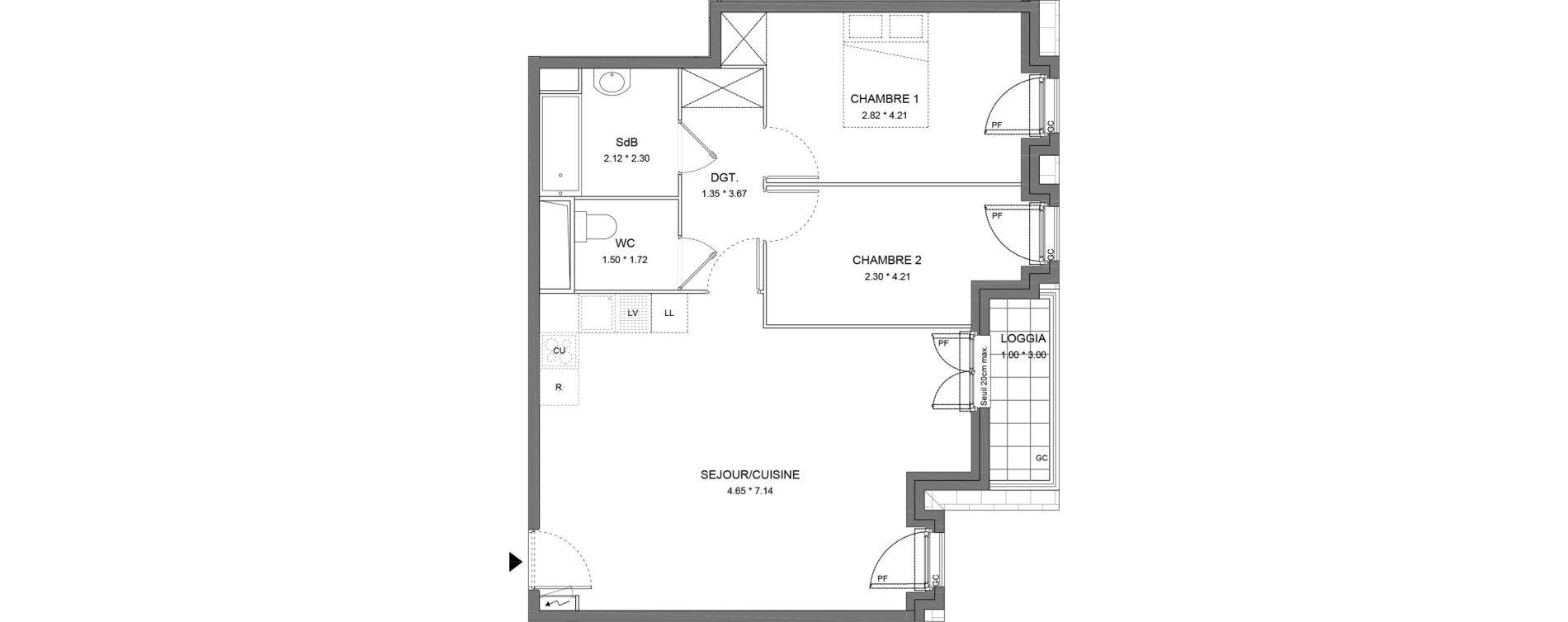 Appartement T3 de 67,93 m2 &agrave; Dourdan Le parterre