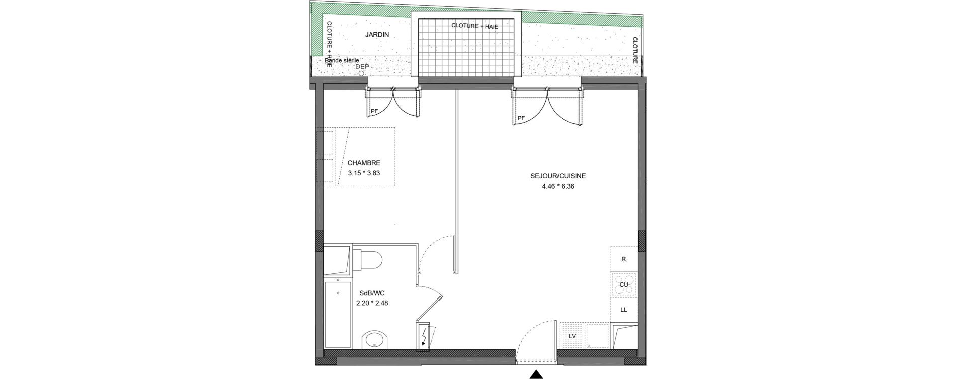 Appartement T2 de 44,48 m2 &agrave; Dourdan Le parterre