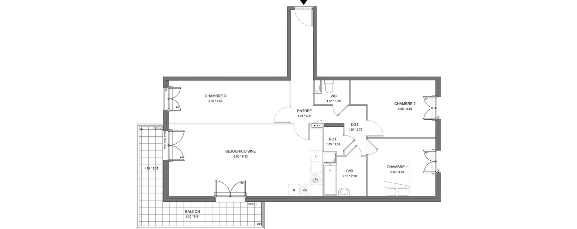 Appartement T4 de 92,01 m2 &agrave; Dourdan Le parterre