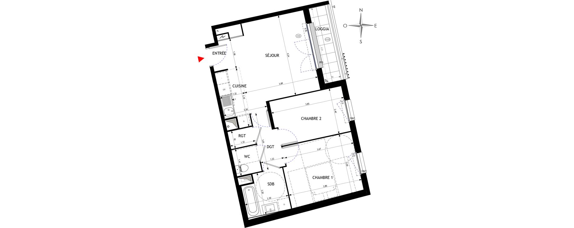 Appartement T3 de 55,04 m2 &agrave; &Eacute;pinay-Sur-Orge Les gares