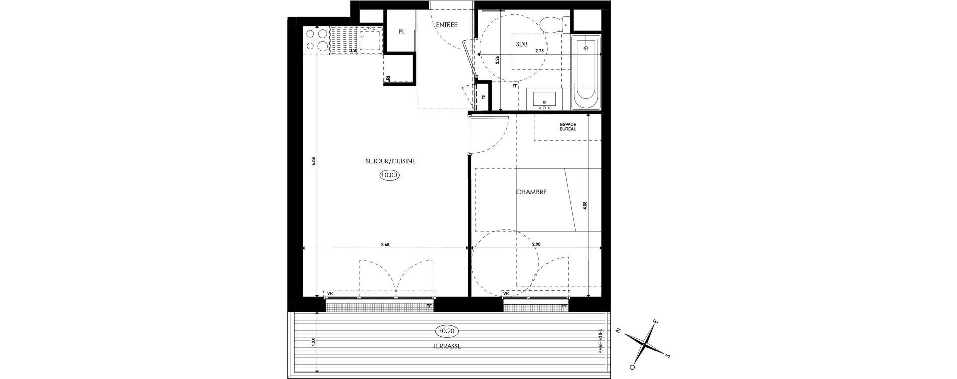Appartement T2 de 40,55 m2 &agrave; &Eacute;pinay-Sur-Orge Croix ronde