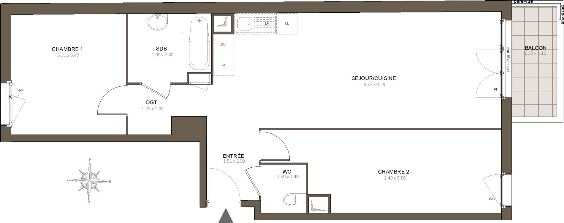 Appartement T3 de 65,67 m2 &agrave; &Eacute;pinay-Sur-Orge Centre