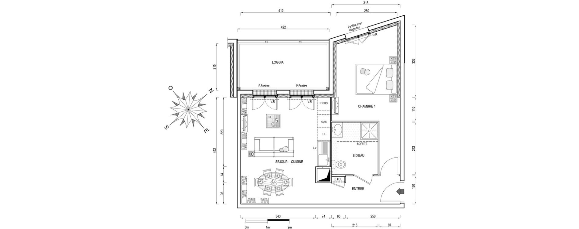 Appartement T2 de 42,90 m2 &agrave; &Eacute;vry Centre