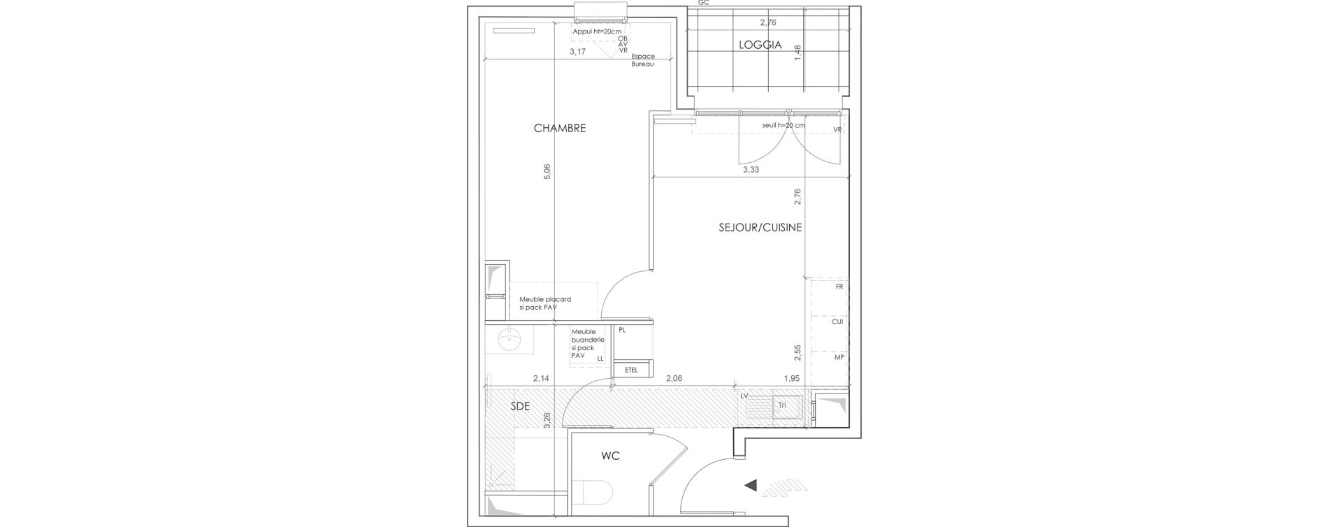 Appartement T2 de 41,80 m2 &agrave; &Eacute;vry Aunettes